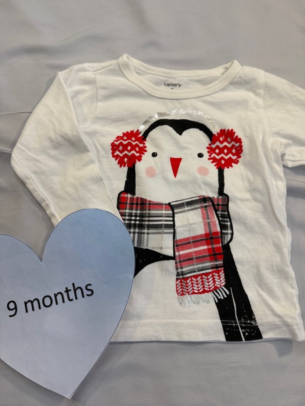 Carter's - White Long Sleeve Shirt with Penguin Design